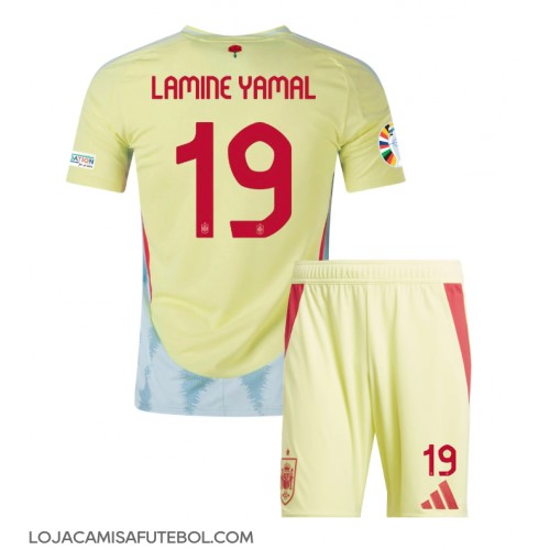 Camisa de Futebol Espanha Lamine Yamal #19 Equipamento Secundário Infantil Europeu 2024 Manga Curta (+ Calças curtas)